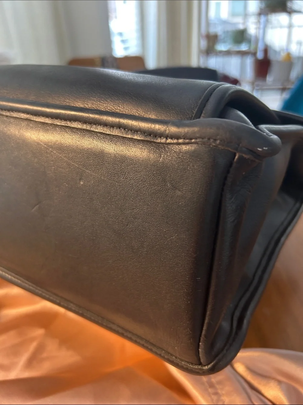 Vintage Coach Black Leather Briefcase with Chunky Hardware & Shoulder Strap